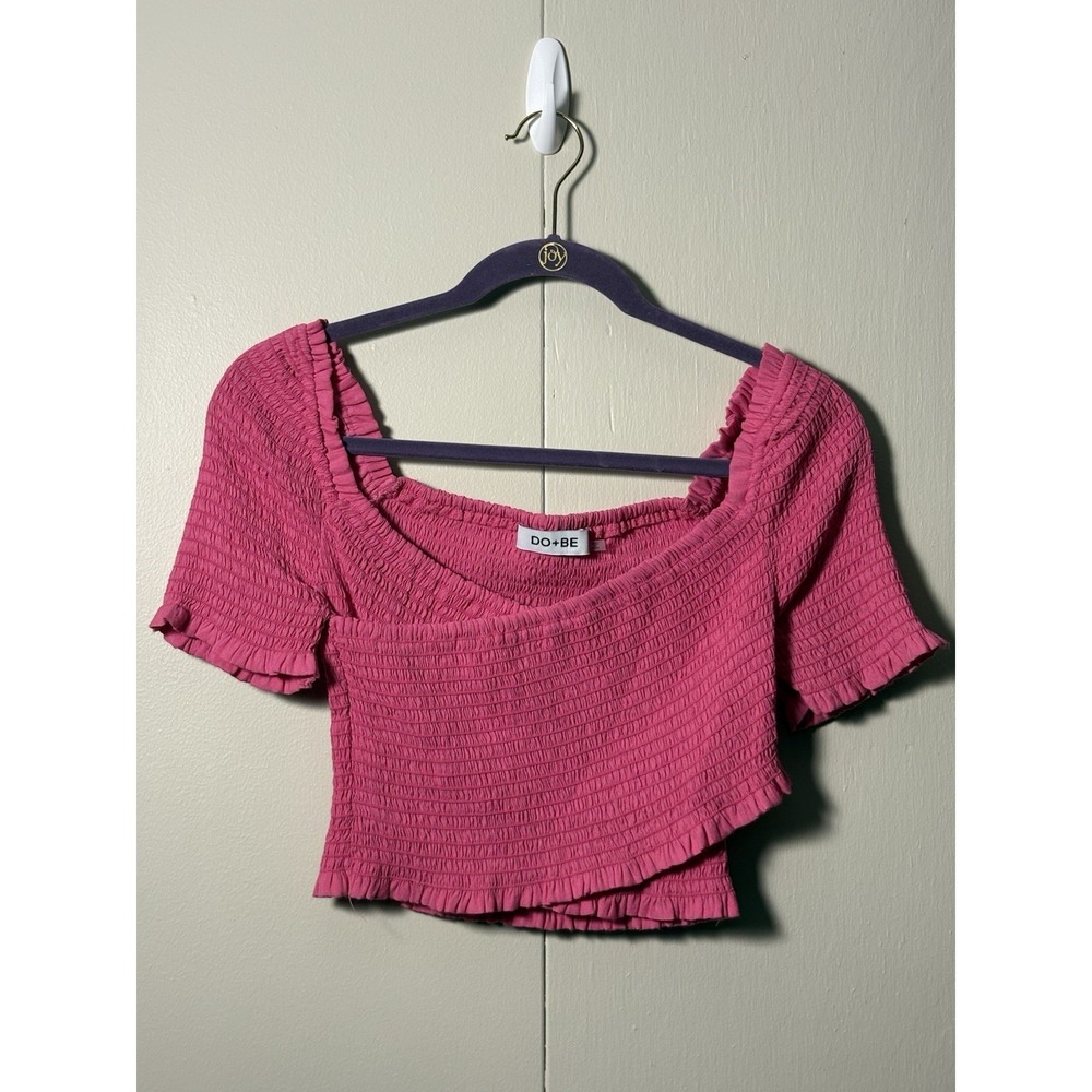 DO+BE Pink Smocked Crop Top Cottagecore Coquette Puff Sleeve Y2K Fairy Babydoll
